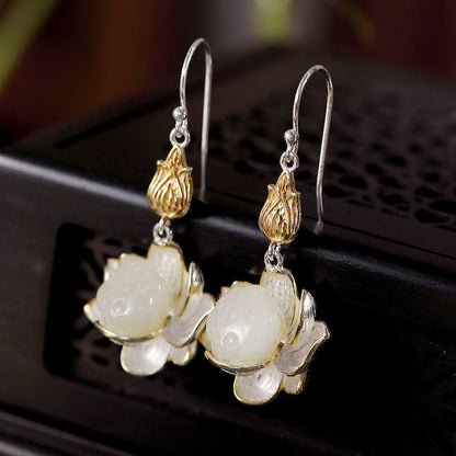 Mythstone White Jade Protection Harmony Drop Earrings