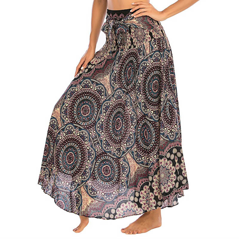 Mythstone Two Style Wear Bohemian Mandala Flower Lace-up Skirt Dress