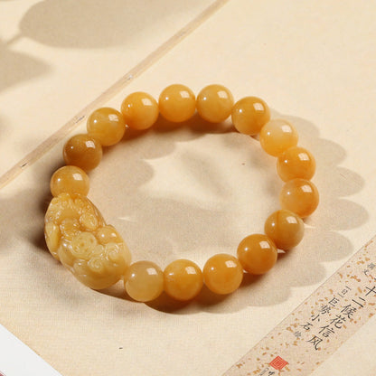 Mythstone Golden Silk Jade Pixiu Wealth Bracelet