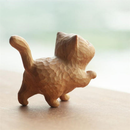 Mythstone Mini Thuja Sutchuenensis Boxwood Cute Cat Kitten Carved Prosperity Decoration