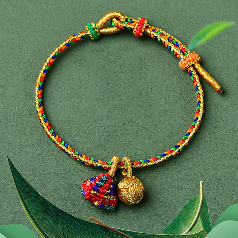 Mythstone Colorful Rope Luck Handmade Zongzi Golden Ball Charm Bracelet