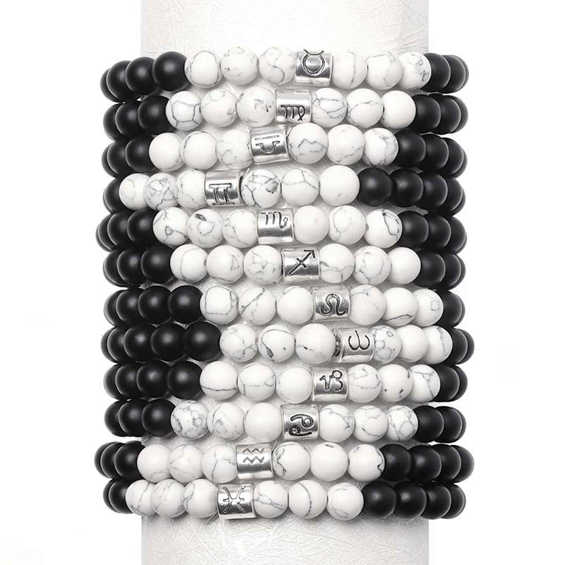 MythStone 12 Constellations of the Zodiac Natural Frosted Stone White Turquoise Bead Fortune Bracelet