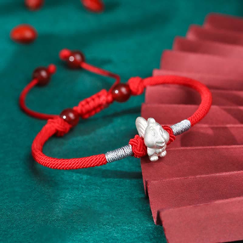 Mythstone 999 Sterling Silver Chinese Zodiac Luck Strength Red String Bracelet