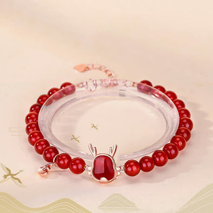 Mythstone 925 Sterling Silver Year Of The Dragon Natural Red Agate Attract Fortune Dragon Luck Chain Bracelet