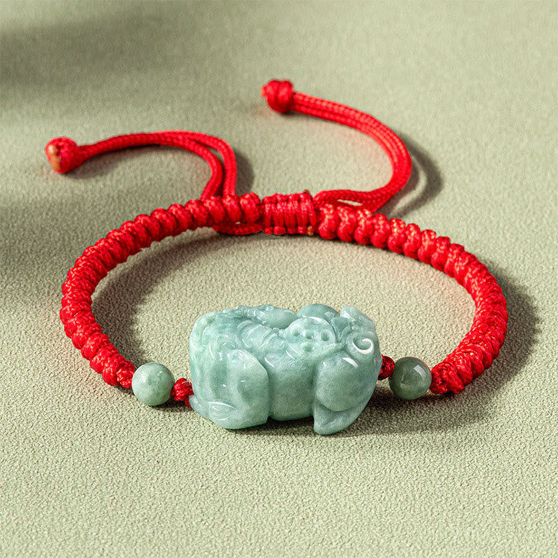 Mythstone Handmade Natural Jade PiXiu Protection King Kong Knot Braided String Bracelet