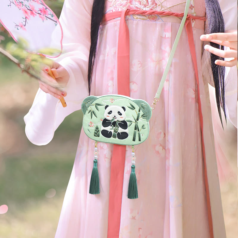 Mythstone Embroidery Lucky Panda Cat Shiba Inu Deer Rabbit Fox Flower Cute Animal Hanfu Bag Crossbody Bag Shoulder Bag