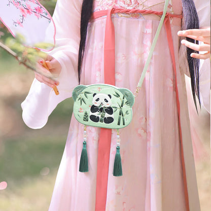 Mythstone Embroidery Lucky Panda Cat Shiba Inu Deer Rabbit Fox Flower Cute Animal Hanfu Bag Crossbody Bag Shoulder Bag