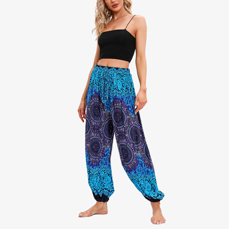 Mythstone Round Geometric Flower Floral Loose Harem Trousers Women's Yoga Pants