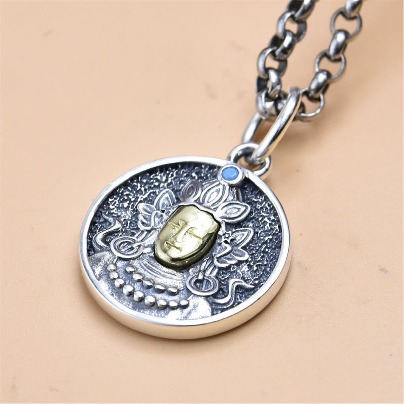 Colgante de plata de ley 925 con protección de doble Dorje Vajra y Tara verde de Mythstone