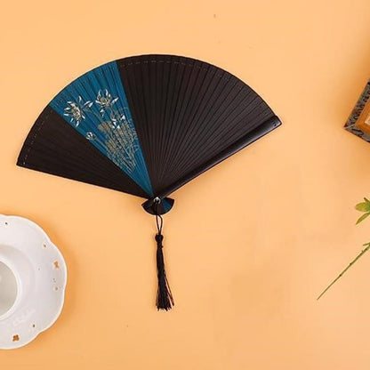 Mythstone Hibiscus Flower Plum Blossom Handheld Bamboo Folding Fan