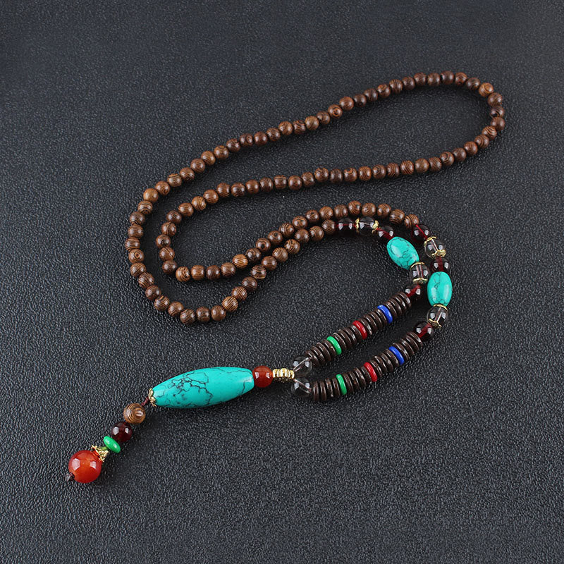 Mythstone Wenge Wood Turquoise Stone Protection Calm Necklace Pendant