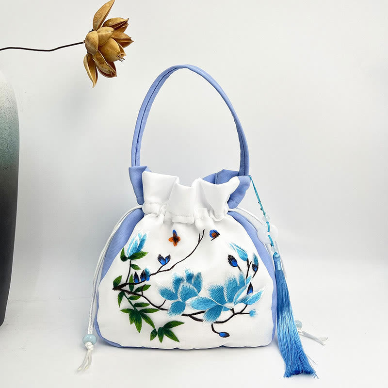 Mythstone Suzhou Embroidery Rabbit Lotus Epiphyllum Peony Magnolia Silk Tote Crossbody Bag Shoulder Bag Handbag