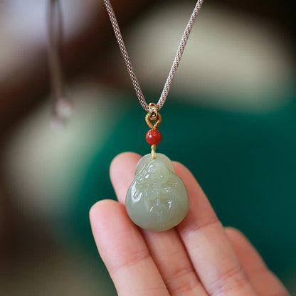 Mythstone Laughing Buddha Hetian Jade Wealth Prosperity String Necklace Pendant