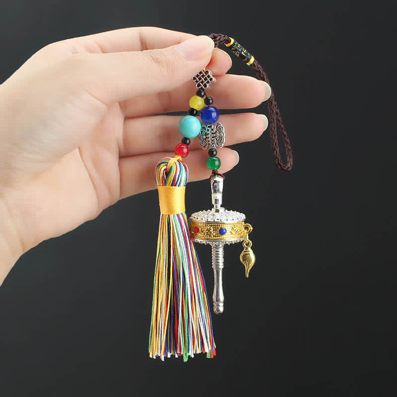 Mythstone Tibet Om Mani Padme Hum Prayer Wheel Tassel Bag Car Hanging Decoration