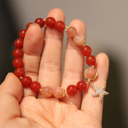 Pulsera de la riqueza con piedra solar, piedra lunar, melocotón y ágata roja y cristal de estrella