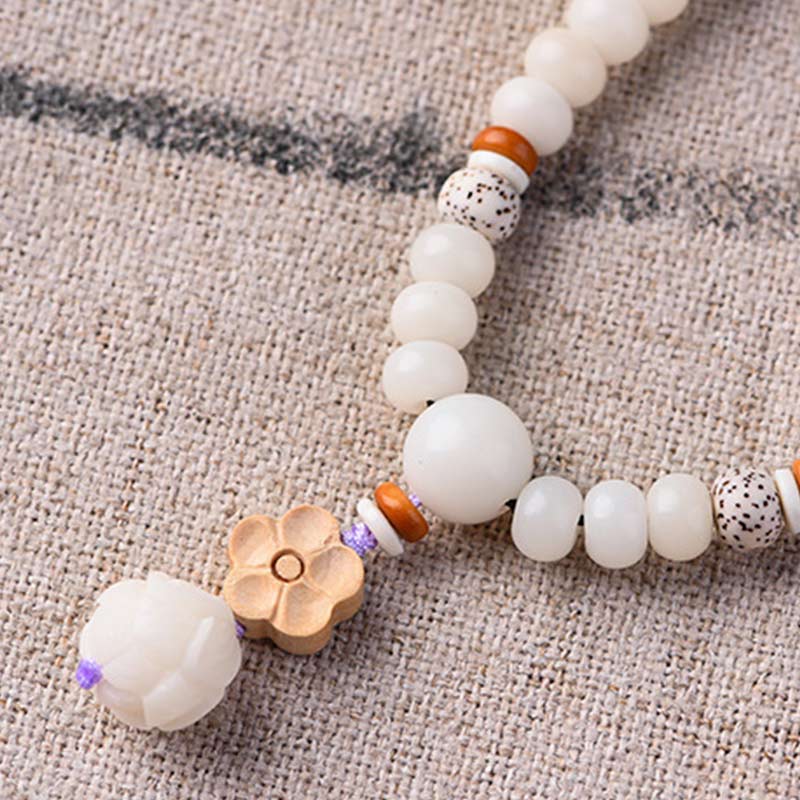 Mythstone Tibetan White Jade Bodhi Lotus Blessing Bracelet