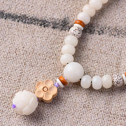 Mythstone Tibetan White Jade Bodhi Lotus Blessing Bracelet