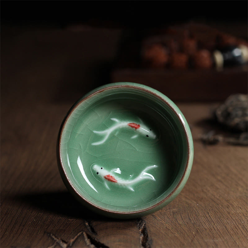 Mythstone Colorful Koi Fish Ceramic Teacup Kung Fu Tea Cup Bowl