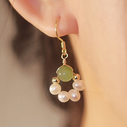 Mythstone Cyan Jade Pearl Bead Luck Drop Earrings