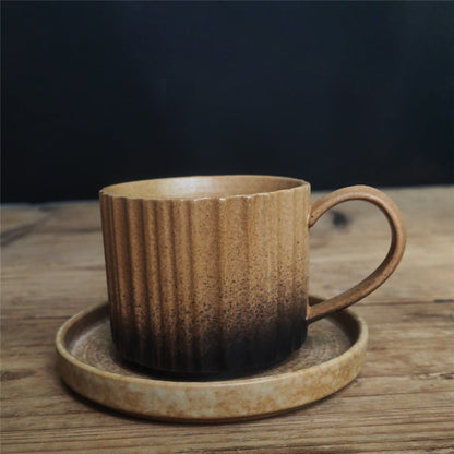 Mythstone Retro Striped Kiln Change Ceramic Coffee Mug Rough Pottery Tea Coffee Cup With Saucer 250ml