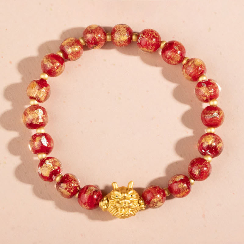 Mythstone Year of the Dragon Gold Foil Liuli Glass Bead Luck Bracelet