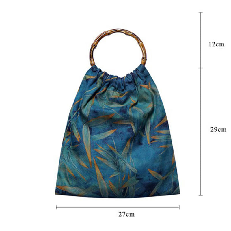 Mythstone Blue Green Bamboo Leaves Bamboo Handles Handbag