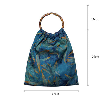 Mythstone Blue Green Bamboo Leaves Bamboo Handles Handbag