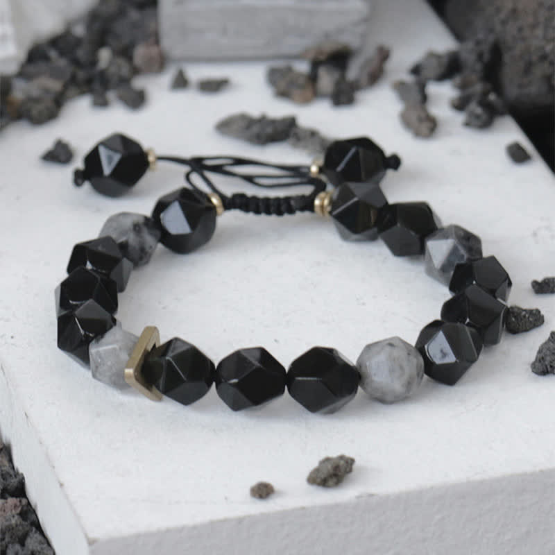 Pulsera purificadora con piedra de obsidiana negra y purpurina negra Mythstone 