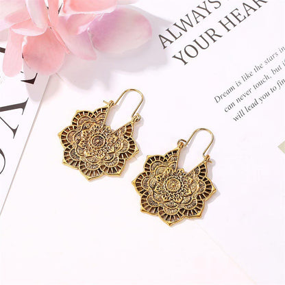 Mythstone Tibetan Lotus Engraving Copper Blessing Drop Earrings