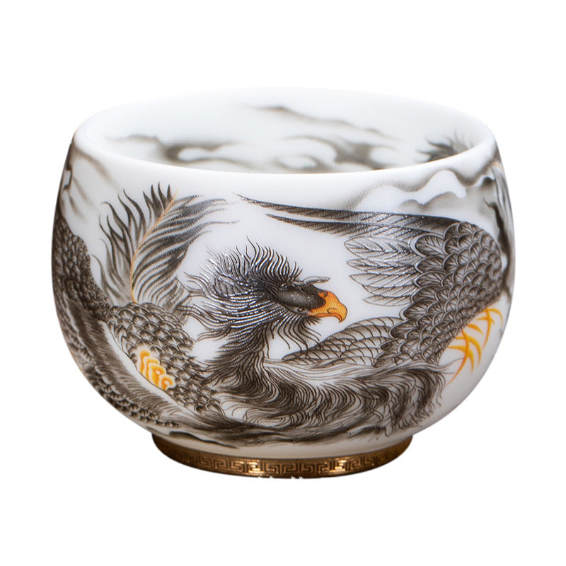 Mythstone Phoenix White Porcelain Ceramic Teacup Kung Fu Tea Cup 185ml With Gift Box