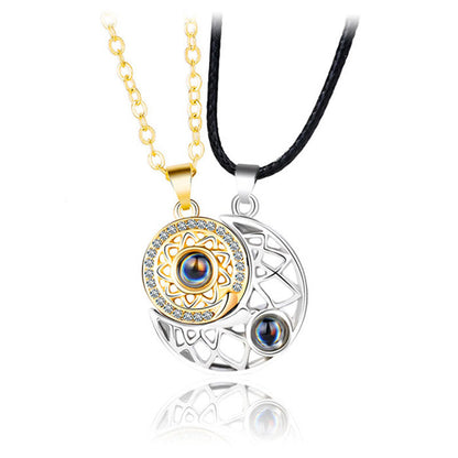 Mythstone Magnetic Sun Moon Couple Heart Protection Necklace Pendant