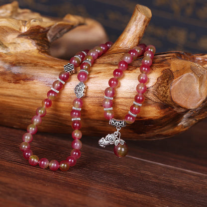 Mythstone Natural Watermelon Tourmaline PiXiu Elephant Positive Triple Wrap Bracelet