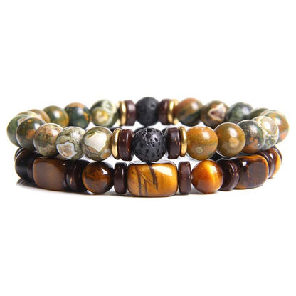 Mythstone 2PCS Healing Crystal Emperor Stone Tiger Eye Bead Bracelet