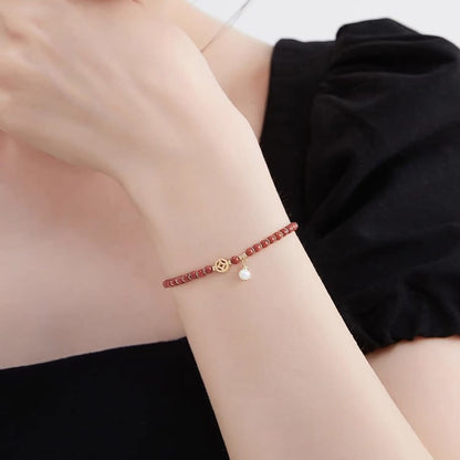 Mythstone 14K Gold Plated Copper Red Agate Copper Coin Confidence Bracelet