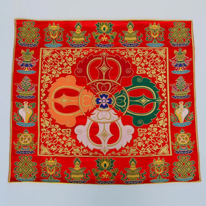 Mythstone Flower Endless Knot Prayer Altar Mat Healing Meditation 8 Auspicious Symbols Mat Table Runner