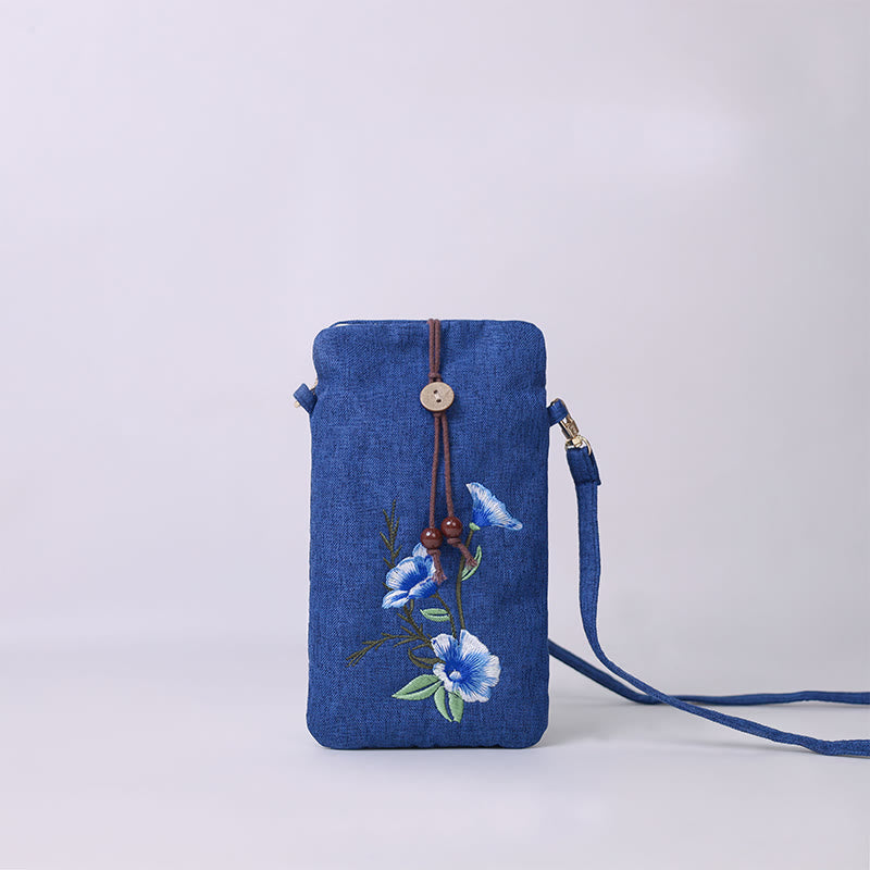 Mythstone Small Embroidered Flowers Crossbody Bag Shoulder Bag Cellphone Bag 11*20cm