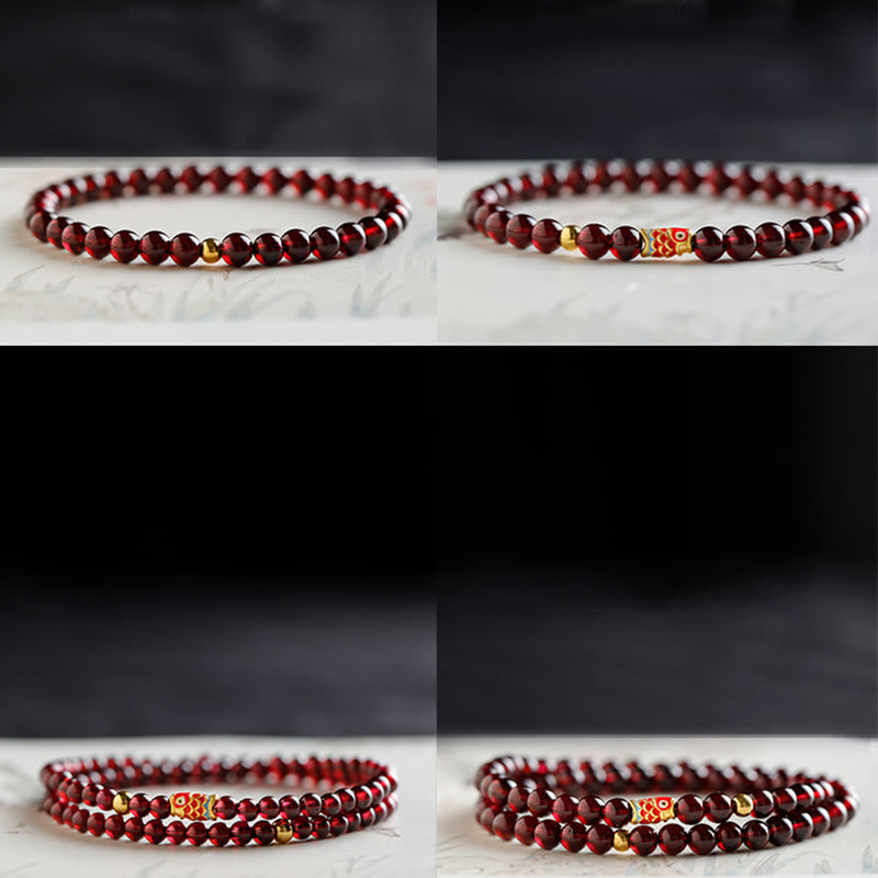 Mythstone 999 Gold Koi Fish Natural Garnet Protection Bracelet