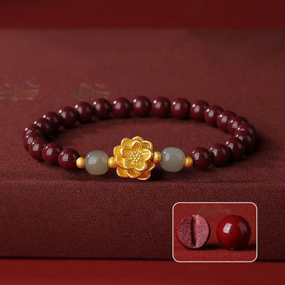 Mythstone 999 Sterling Silver Lotus Cinnabar Hetian Jade Blessing Bracelet