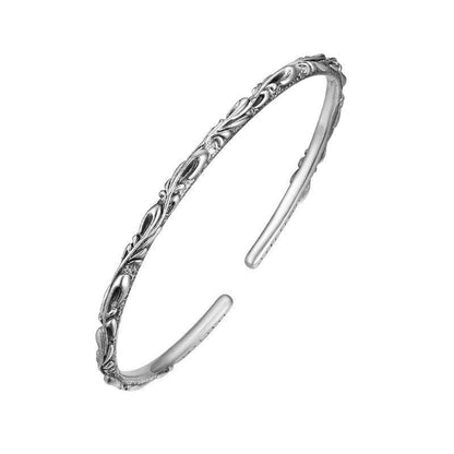 Mythstone 925 Sterling Silver Handmade Vines Engraved Protection Bracelet Bangle