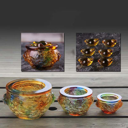 Mythstone Handmade Liuli Crystal Treasure Bowl Art Piece Home Decoration