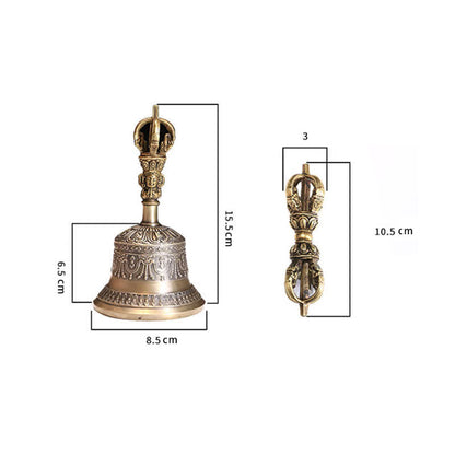 Mythstone Tibetan Meditation Bell and Vajra Dorje Copper Enlightenment Decoration Set