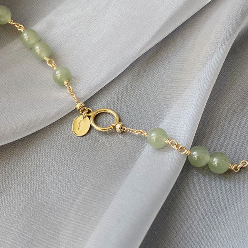 Mythstone 14k Gold Plated Hetian Jade Beaded Prosperity Chain Bracelet