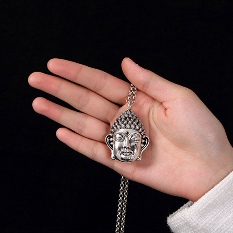 Mythstone 925 Sterling Silver Buddha Head Compassion Necklace Pendant