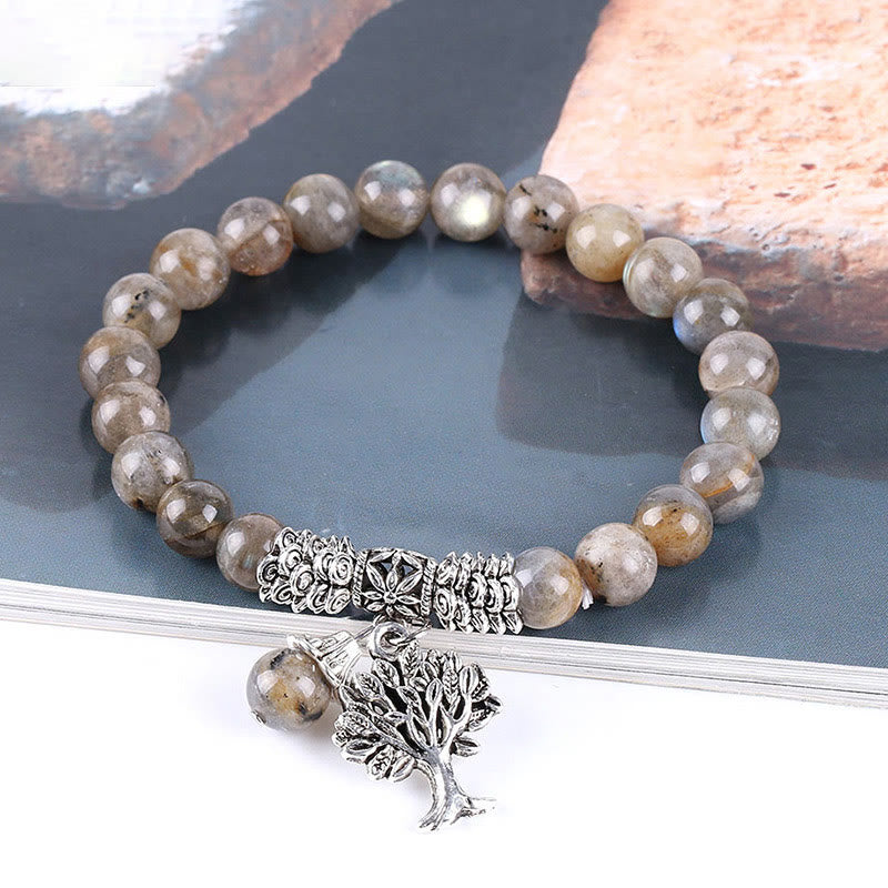 Mythstone Natural Gemstone Tree of Life Lucky Charm Stretch Bracelet