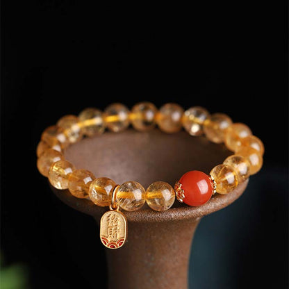 Mythstone Citrine Red Agate Fortune Charm Bracelet