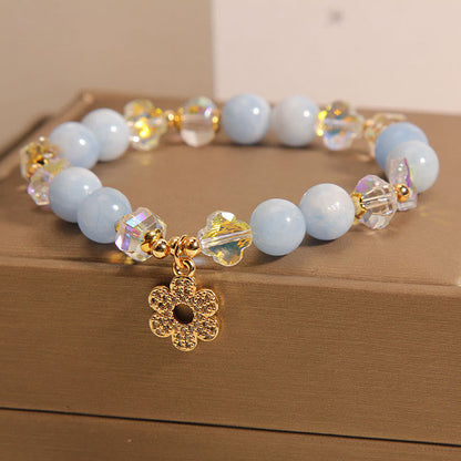 Mythstone Natural Aquamarine Flower Healing Crystal Bracelet