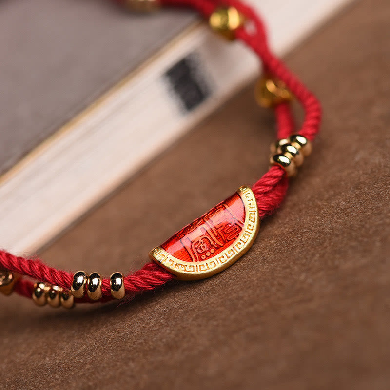 Mythstone Handmade Cinnabar Dumplings Design Luck Braided Red Rope Bracelet