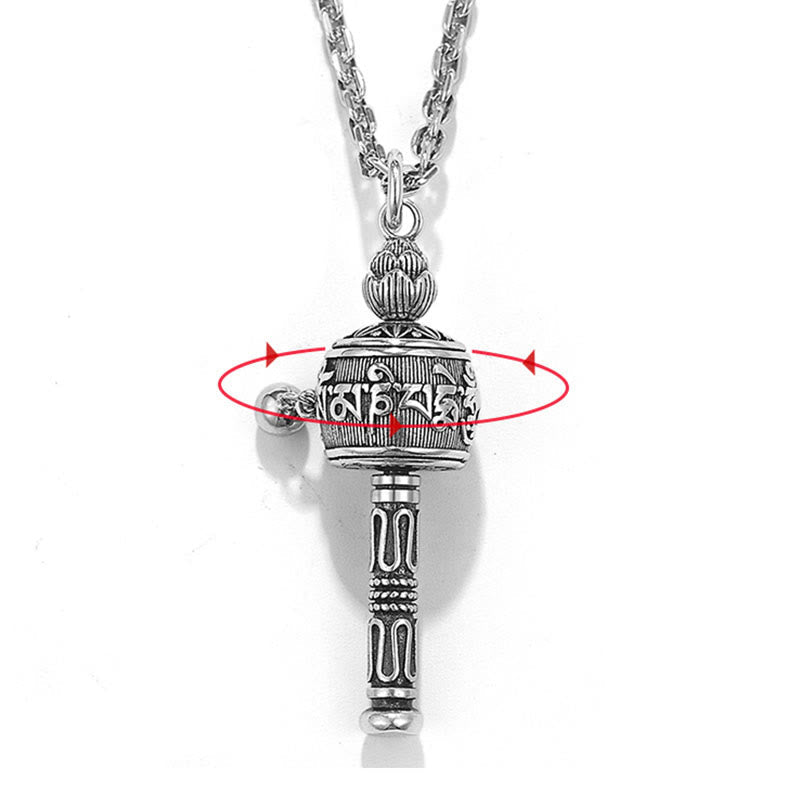 Mythstone Tibetan Om Mani Padme Hum Prayer Wheel Lotus Wisdom Rotatable Necklace Pendant