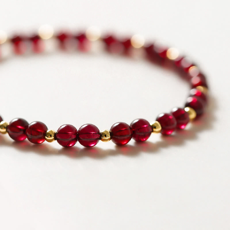 MythStone 14K Gold Natural Garnet Cinnabar Flower Calm Bracelet