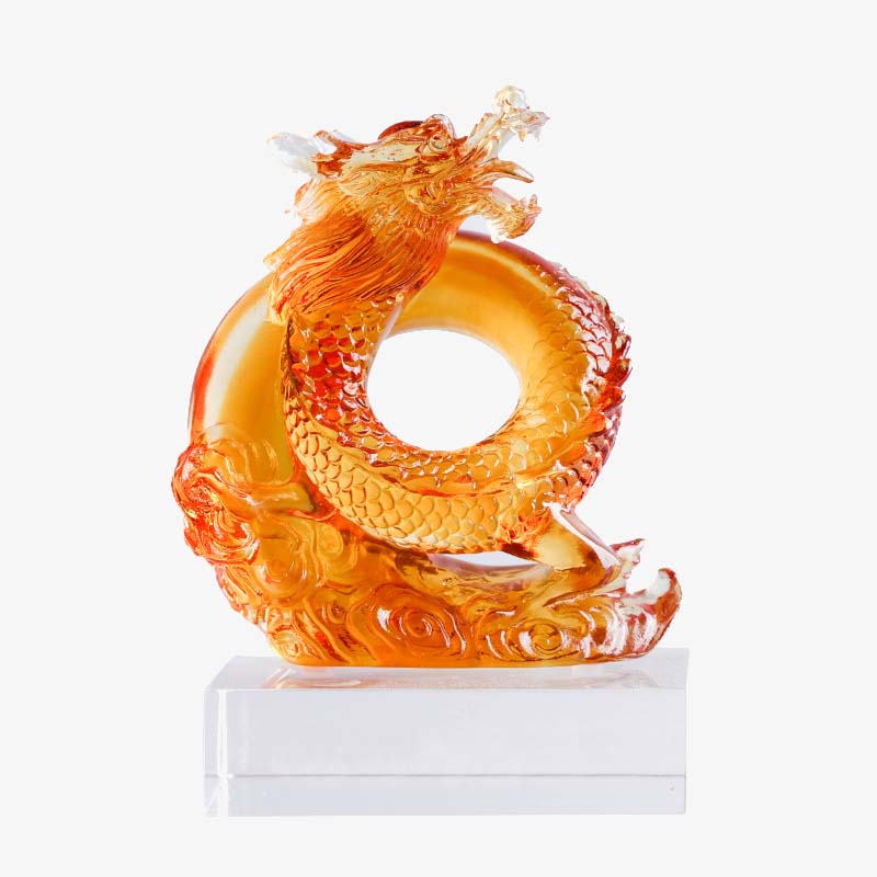 Mythstone Year of the Dragon Handmade Chinese Zodiac Yellow Dragon Liuli Crystal Art Piece Protection Home Office Decoration